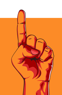 hand signalling number 1 illustration on orange